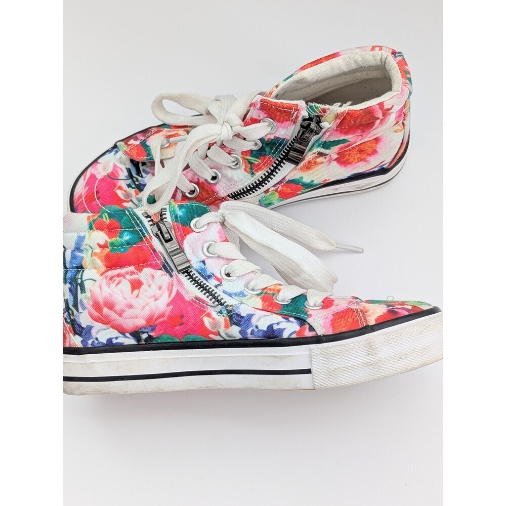 Girls' (Size 1) Floral Canvas High-Top Sneakers/Shoes w/Laces & Side Zippers